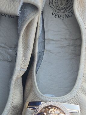 Versace Cream Leather Medusa Ballet Flats with Gold Accent